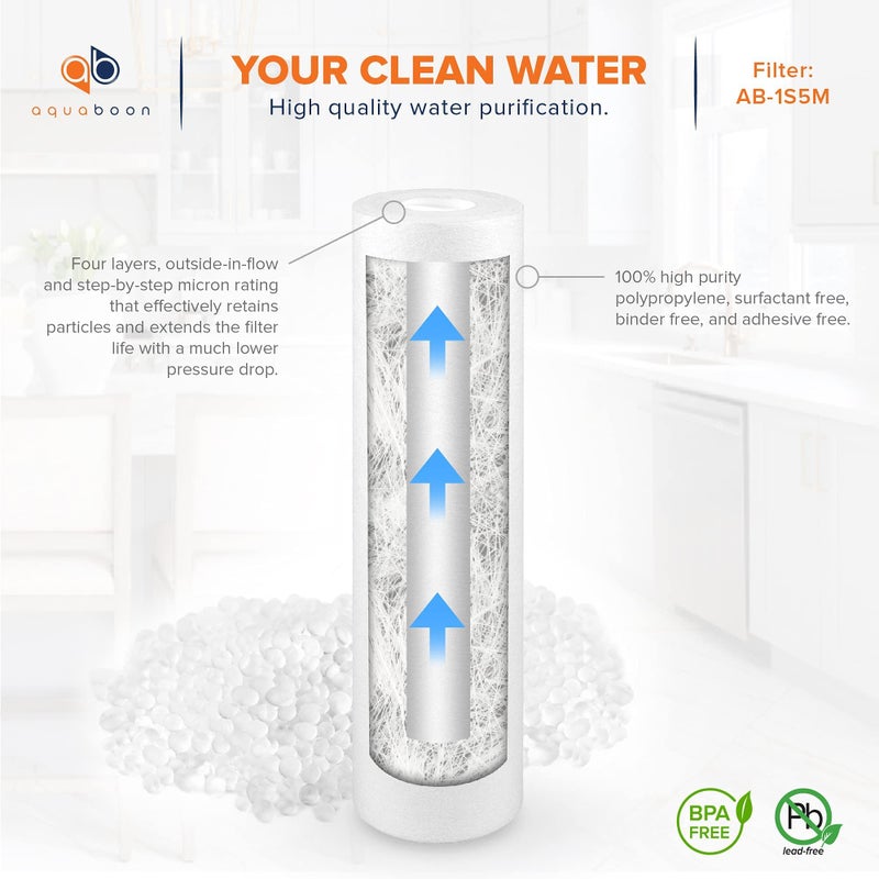 Aquaboon 5 Micron 10 x 2.5 House Water Filters Cartridges, Set of 2 Sediment & Carbon Filter Replacements Compatible with WHKF-WHWC, P5, WHKF-GD05 - Image 4